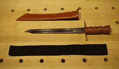View of a hand built knife and sheaths