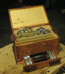 Image of a tool box with drawer, storage for band clamps and accessories