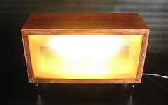 View of a double sided
accent lamp the lens of which are translucent green glass