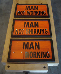 A changeable sign reflecting the four
possible states - man working, not working, shirking, not shirking